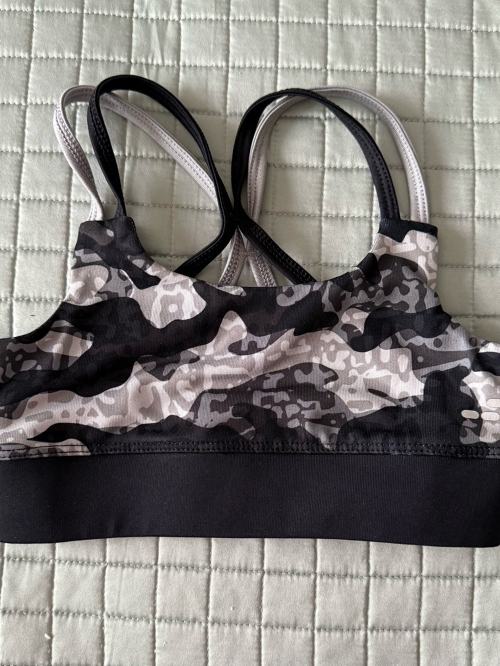 bcg Black & Gray Camo Strappy Sports Bra